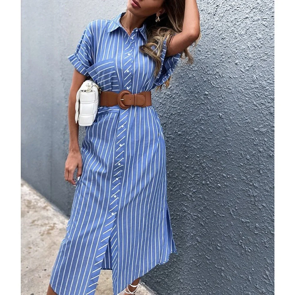 π BLUE WHITE STRIPE COLLARD SHIRT MAXI DRESS! - Picture 11 of 11